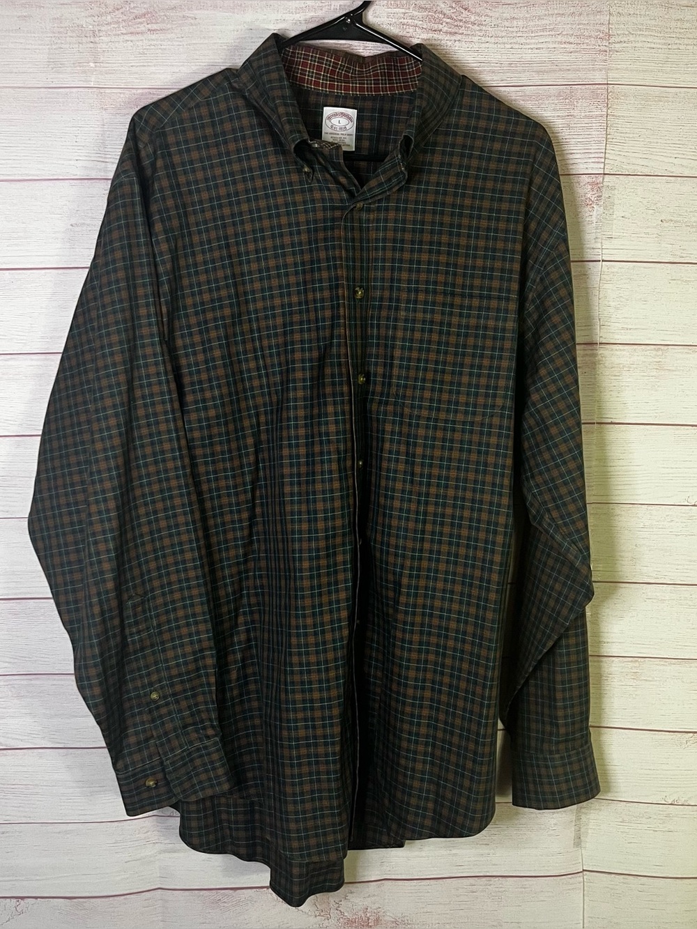 Brooks Brothers Brown Green Plaid Long Sleeve Button‎ Down Shirt Large